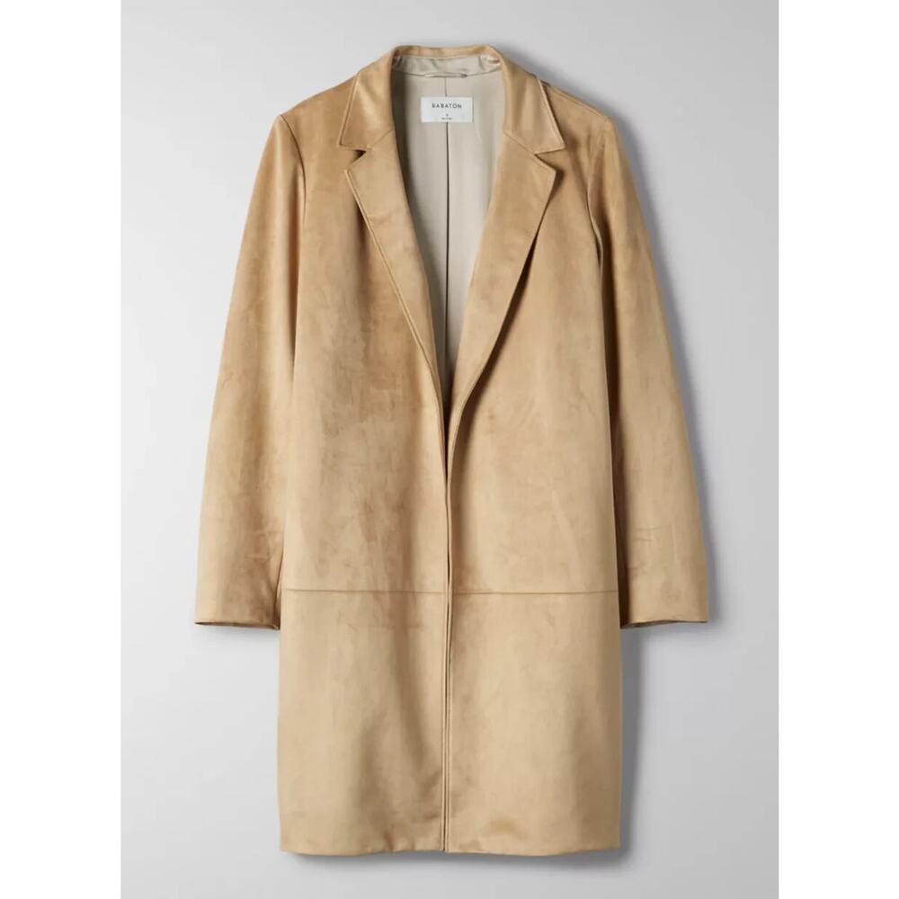 Babaton x Aritzia Callahan Jacket Open Front Vegan Suede Tan Camel Women's Small - Picture 3 of 15